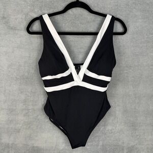 JETS Australia Swimsuit Womens 10 Black Classique Plunge One Piece Vacation